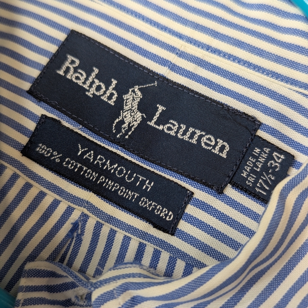 Ralph Lauren Yarmouth Pinpoint Oxford Button Down Shirt 17 1/2 34 - Picture 7 of 9
